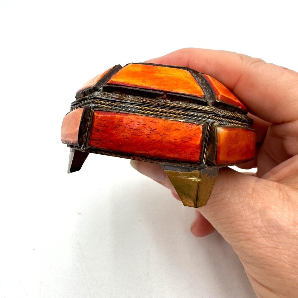 Moroccan metal and horn jewelry box chest, 1960s / inlay, folk, boho chic, bohem